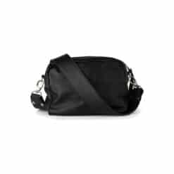 תיק צד דיאנה שחור חלק עם רצועה שחורה חלקה - TES Leather Bags